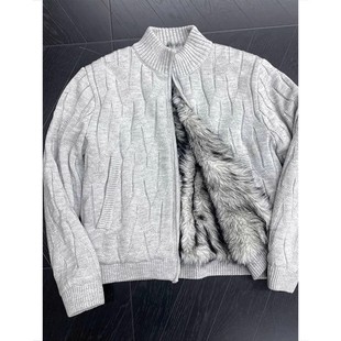 加绒加厚羊毛衫 毛衣男立领冬季 座山雕外套 针织衫 复古编织麻花开衫