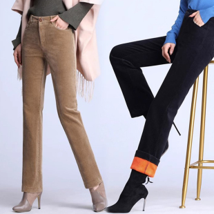25元 高腰弹力条绒小直筒长裤 清仓甩货 休闲 女裤 秋冬加绒时尚