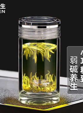 水宜生玻璃杯弱碱性水杯双层透明防碎水杯男士高档便携耐热泡茶杯