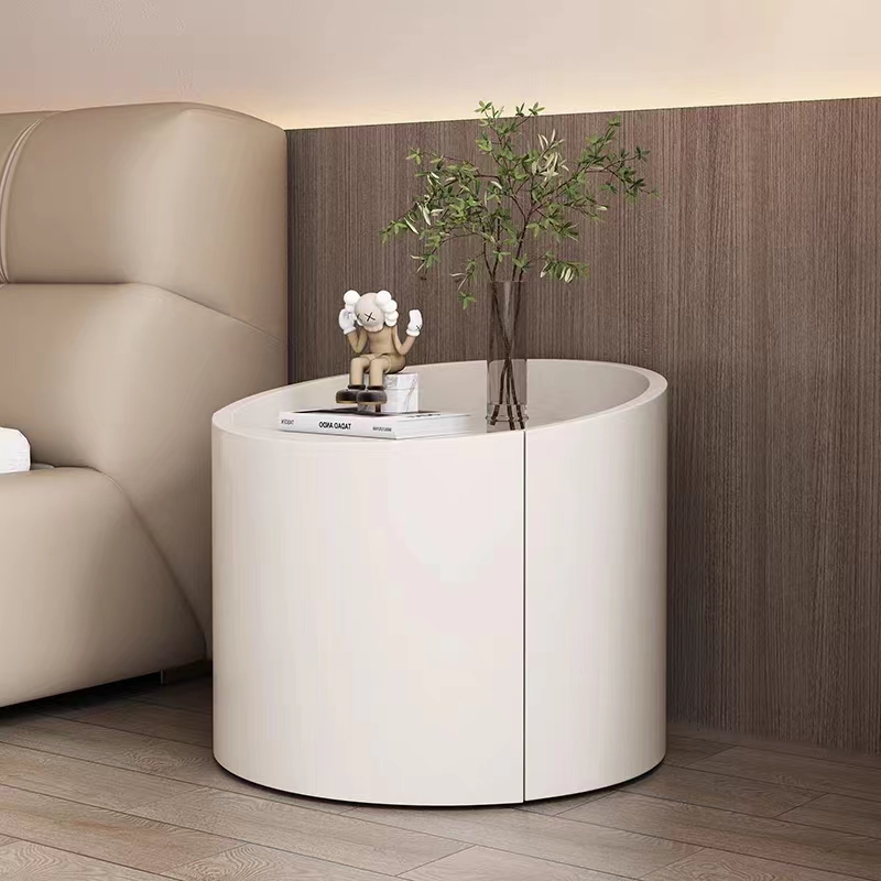 佛山意式极简约奶油色实木圆形床头柜现代ins卧室储物创意床边柜