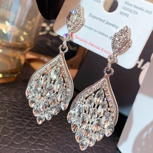爆闪银色秋冬麦穗流苏耳环女贵气名媛满钻花朵耳坠高级感晚会耳饰