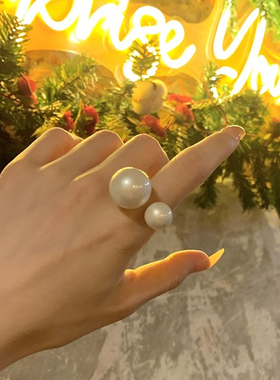 复古轻奢大小开口珍珠戒指