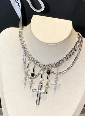 黑色十字架吊坠项链男女