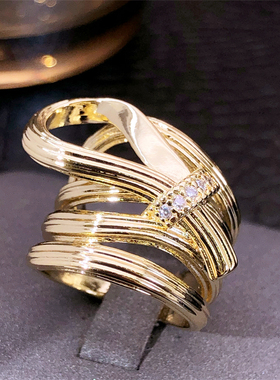 皱褶戒指飘带法式开口食指戒