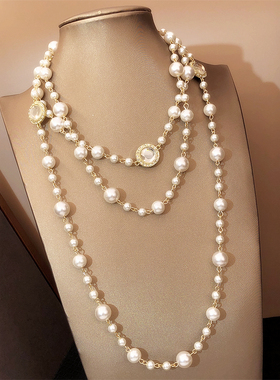 韩国多层珍珠项链毛衣链