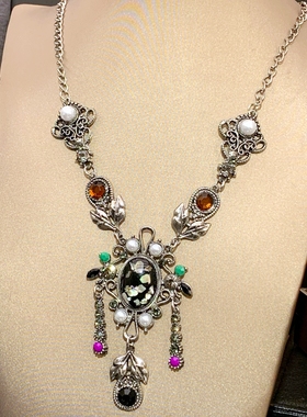 法式彩色宫廷风珍珠流苏项链女复古重工小众设计感多层叠戴锁骨链