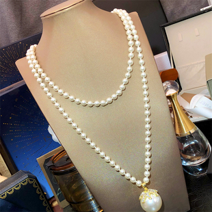 满钻夸张珍珠项链女款新款轻奢小众高级感叠戴长款毛衣链颈链配饰