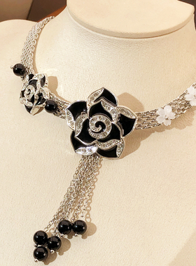 小众流苏原创玫瑰花朵颈带项圈