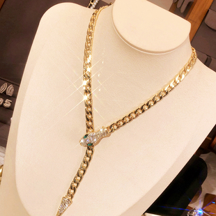 小众设计感磁吸满钻金色蛇形项链女轻奢高级感锁骨链颈链2023新款