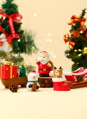 圣诞节摆件小动物树脂小摆件圣诞兔雪人老人麋鹿萌粒桌面家居摆件