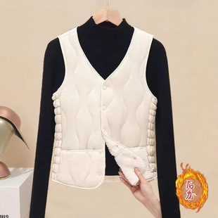 秋冬羽绒棉马甲女士加绒加厚修身 保暖内胆领百搭背心复古风 短款