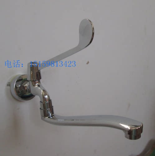 入墙式长把厨房洗菜盆单冷水龙头铜主体可旋转25-37CM加长龙头