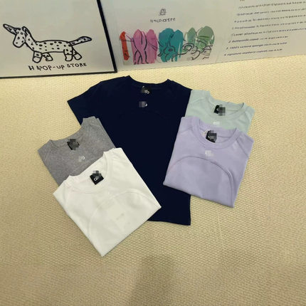 跨境aIoqeaios紧身显瘦瑜伽上衣健身服女跑步纯棉质运动短袖T恤