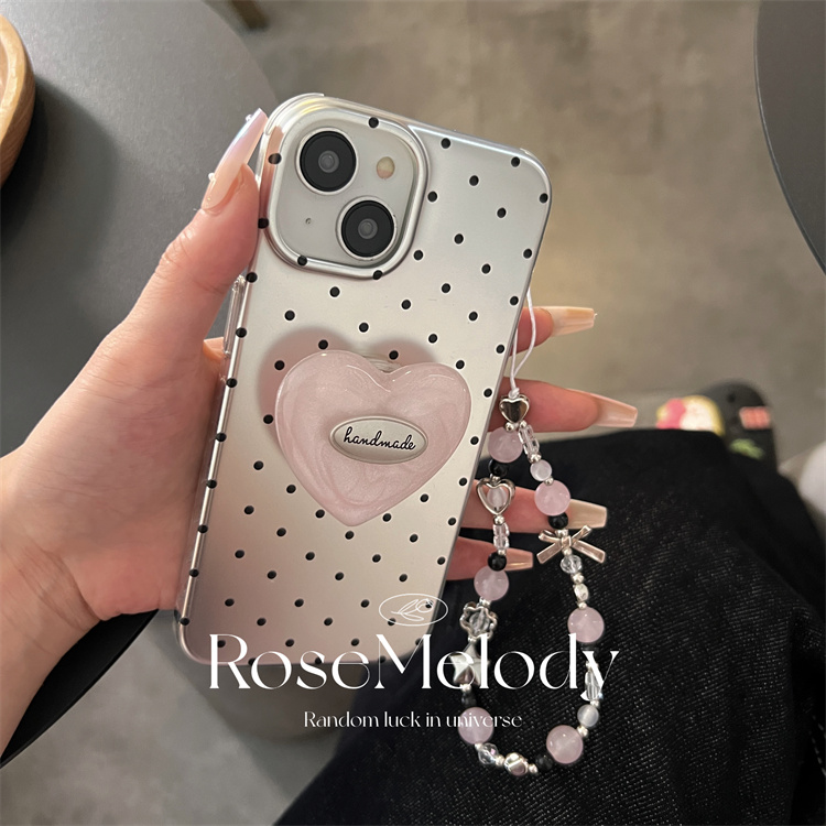 韩国ins小众设计款银色波点适用iPhone16promax手机壳苹果17滴胶粉爱心支架14pro甜酷风13简约保护套15双层壳