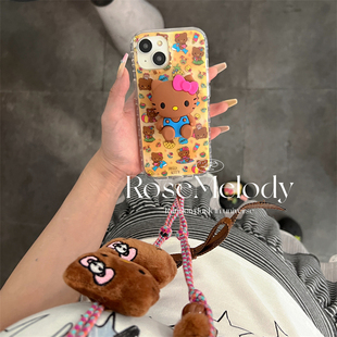 夏日ins度假风菠萝冲浪猫咪适用华为pura80pro手机壳pura70芭比粉黑皮Kitty硅胶支架mate60颈链长绳mate70pro