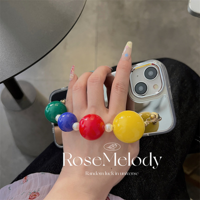 彩珠链腕带适用iPhone15ProMax保护套16镜面苹果14pro手机壳iphone12全包XsMaxXR博主同款款网红13高级感小众