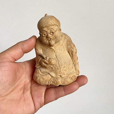 竹根雕把玩件【老学究】 文玩创意案头小品 手把件