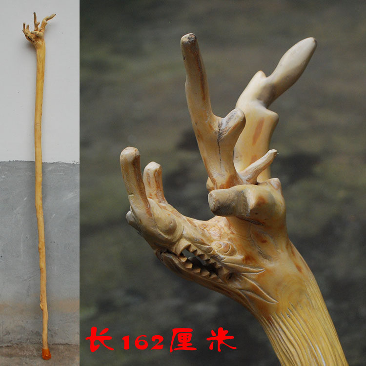 【周瑞赞手雕艺术】黄杨木雕根雕异形龙拐杖纯手工雕刻龙头手杖