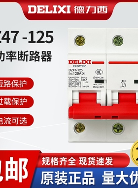 德力西大功率交流断路器DZ47D型100A125A2P空气开关80A空开短路器