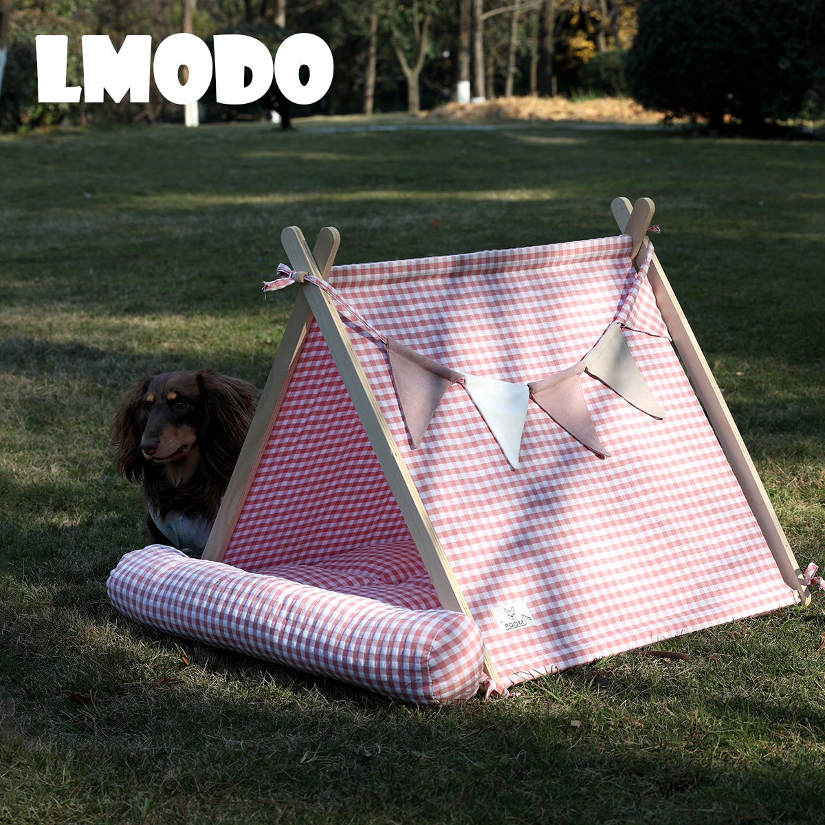 LMODO夏季猫狗通用格纹帐篷窝