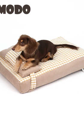 LMODO宠物床垫格纹拼色狗窝可拆洗狗狗垫子带枕头宠物床猫窝垫子