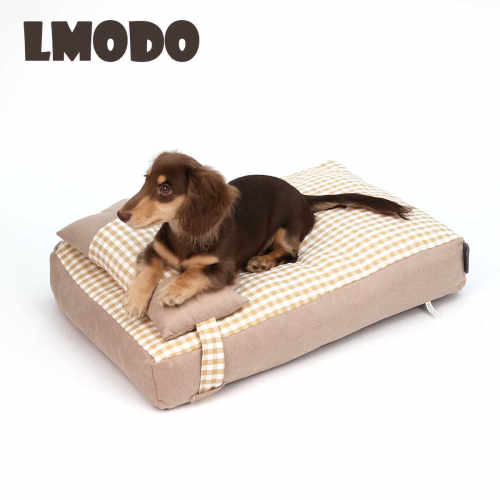 LMODO宠物床垫格纹拼色带枕头