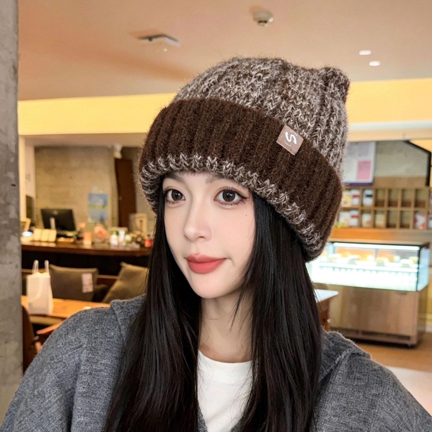 可爱猫耳朵帽子女款2026新款秋冬季大头围渐变保暖护耳显脸小冷帽