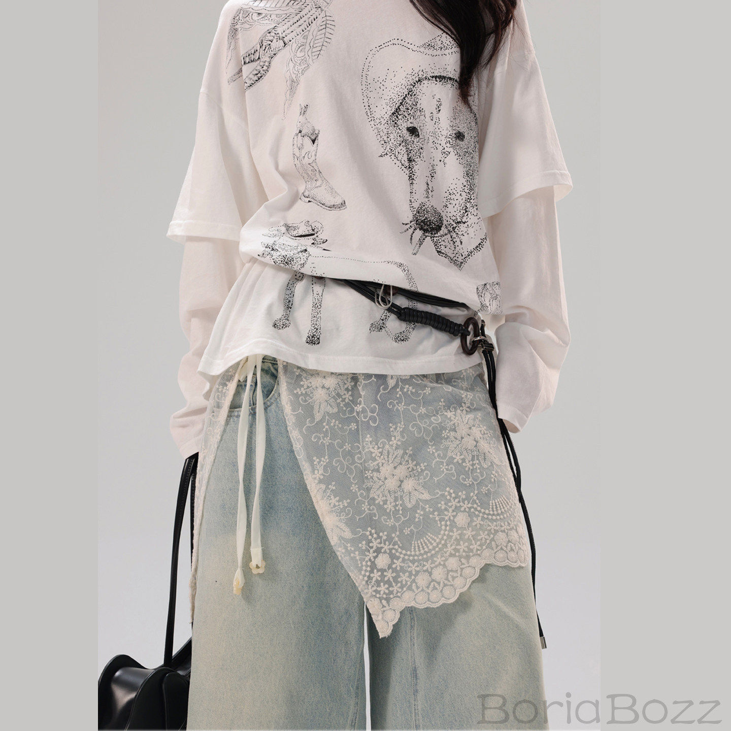 屁帘叠穿半身裙女2026新款春夏蕾丝屁帘时髦韩版绑带遮臀裙摆裙帘