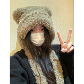 帽子女冬2025新款 秋冬可爱毛绒小熊耳朵时尚 洋气大头围女士高级感