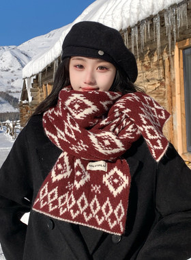 红色围巾女款2025新款冬加厚女生今年流行爆款高级感毛线女士围脖