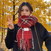 冬女生高级感初中生时尚 新年红色围巾女款 2025新款 简约女士围脖潮