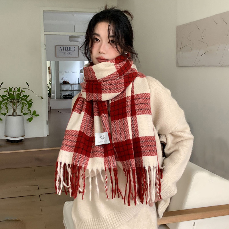 红色格子围巾女款2025新款冬季送女朋友生日礼物学生正流行高级感