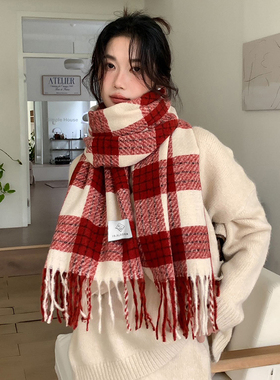 红色格子围巾女款2025新款冬季送女朋友生日礼物学生正流行高级感