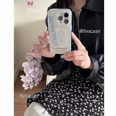 蓝色格纹清新碎花苹果16手机壳