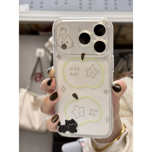 青青苹果小黑喵适用于iPhone17promax手机壳苹果16pro可爱卡通15plus透明14pro/13硅胶12promax星星11保护套