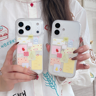 法式拼接圣诞树适用于iPhone17手机壳苹果16promax甜美15pro风彩色贴纸14plus透明13/12可爱少女11/xr保护套