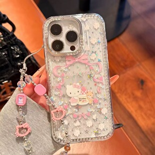 kt猫小熊适用于iPhone17手机壳苹果16pro卡通Hello Kitty滴胶15promax透明闪钻14plus小众13pro/12pro保护套