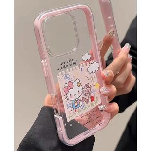 创意个性kitty的春日涂鸦日记适用于iPhone17promax手机壳苹果16plus可爱15透明14/13pro软壳12防摔11保护壳
