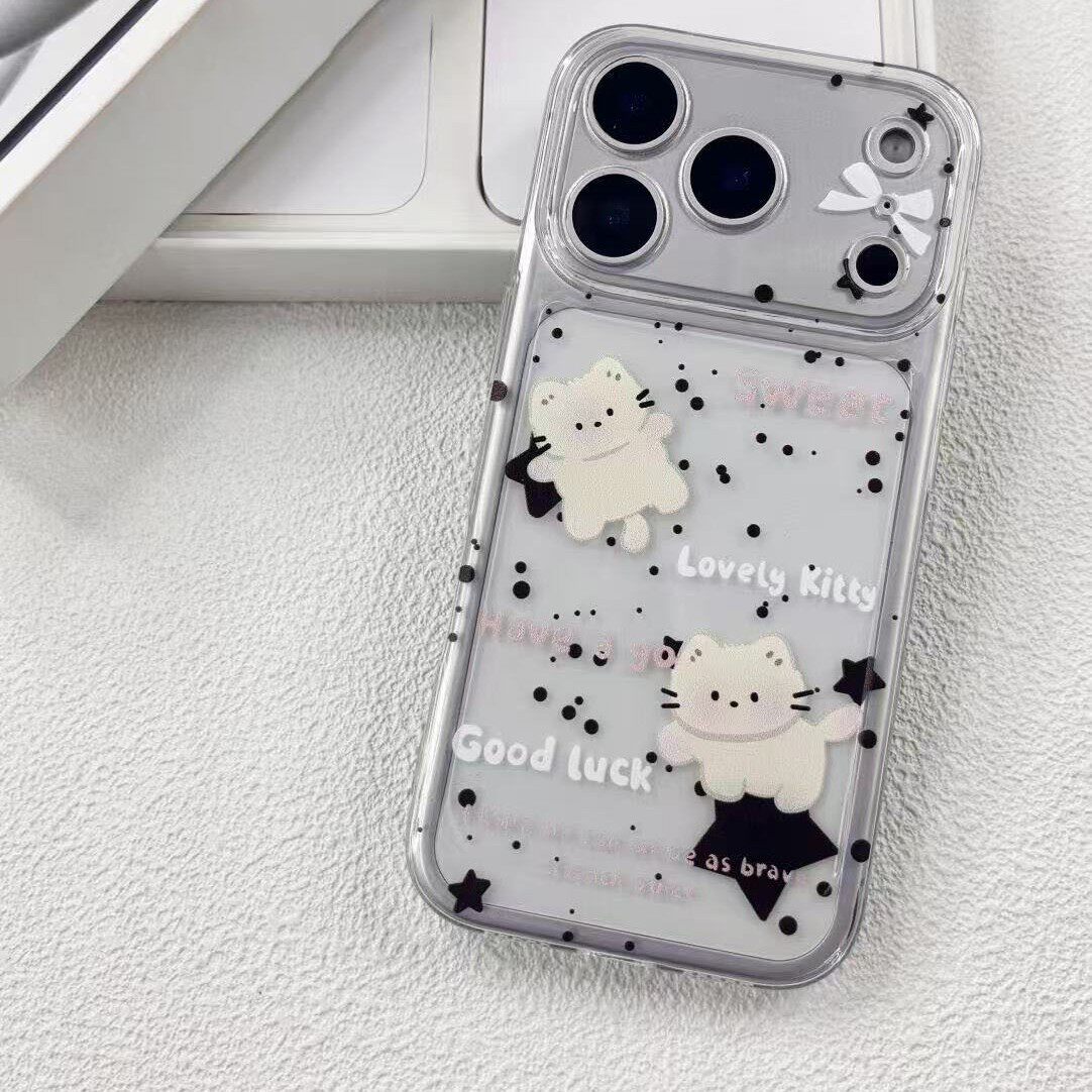 墨点小猫适用iPhone17promax手机壳苹果16可爱plus卡通15pro/14pro小猫星星人13mini透明12防摔11保护套