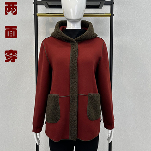 加绒两面穿小个子妈妈装保暖颗粒绒大衣加厚羊毛呢外套中老年女冬