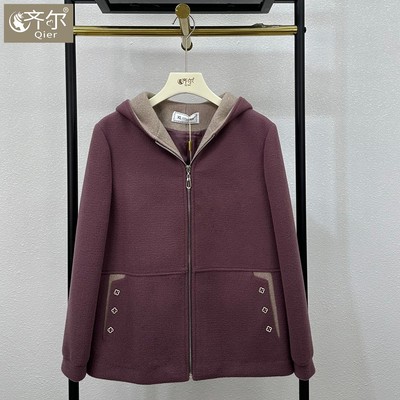 品牌2025秋季新款女装休闲风衣外套中老年妈妈短款宽松连帽毛呢
