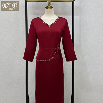 喜婆婆旗袍妈妈小个子婚宴装新款醋酸礼服高端结婚红色裙平时可穿