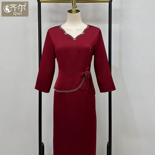 喜婆婆旗袍妈妈小个子婚宴装新款醋酸礼服高端结婚红色裙平时可穿