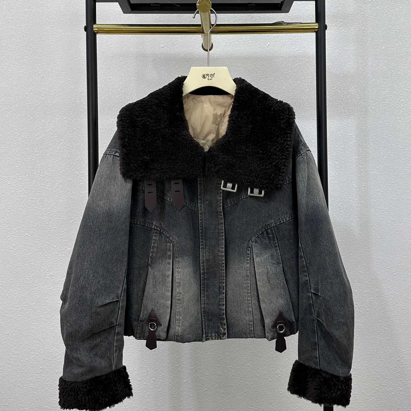 海宁新款牛仔白鹅绒羽绒服女2025冬季保暖羊毛真皮毛一体皮草外套