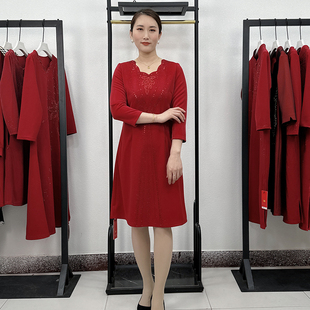 气质小个子妈妈婚礼连衣裙结婚服短款中年喜婆婆丈母娘婚宴装显瘦