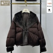 海宁高端皮毛一体鹅绒服女短款 大翻领皮草外套潮 时尚 宽松冬季 新款