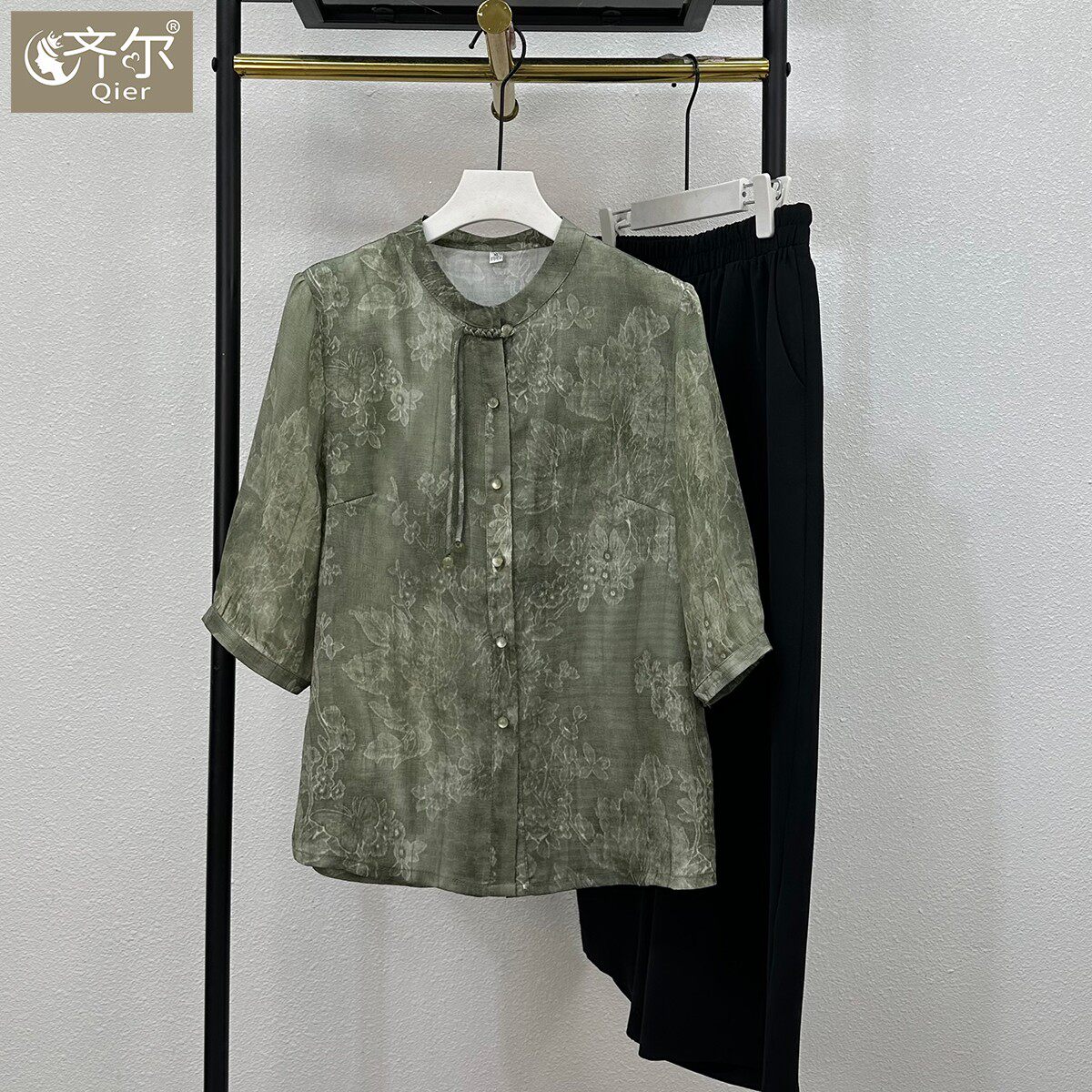 商场妈妈夏季衬衫九分裤两件套2025春装洋气40岁50中老年人套装女
