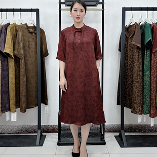 高端大码妈妈装连衣裙新国风显瘦遮肉真丝气质中老年女装正常裙子
