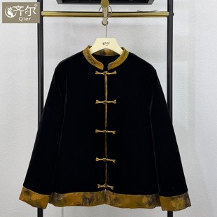加棉大码丝绒棉服外套女冬季新款时尚黑色复古国风洋气中老年唐装