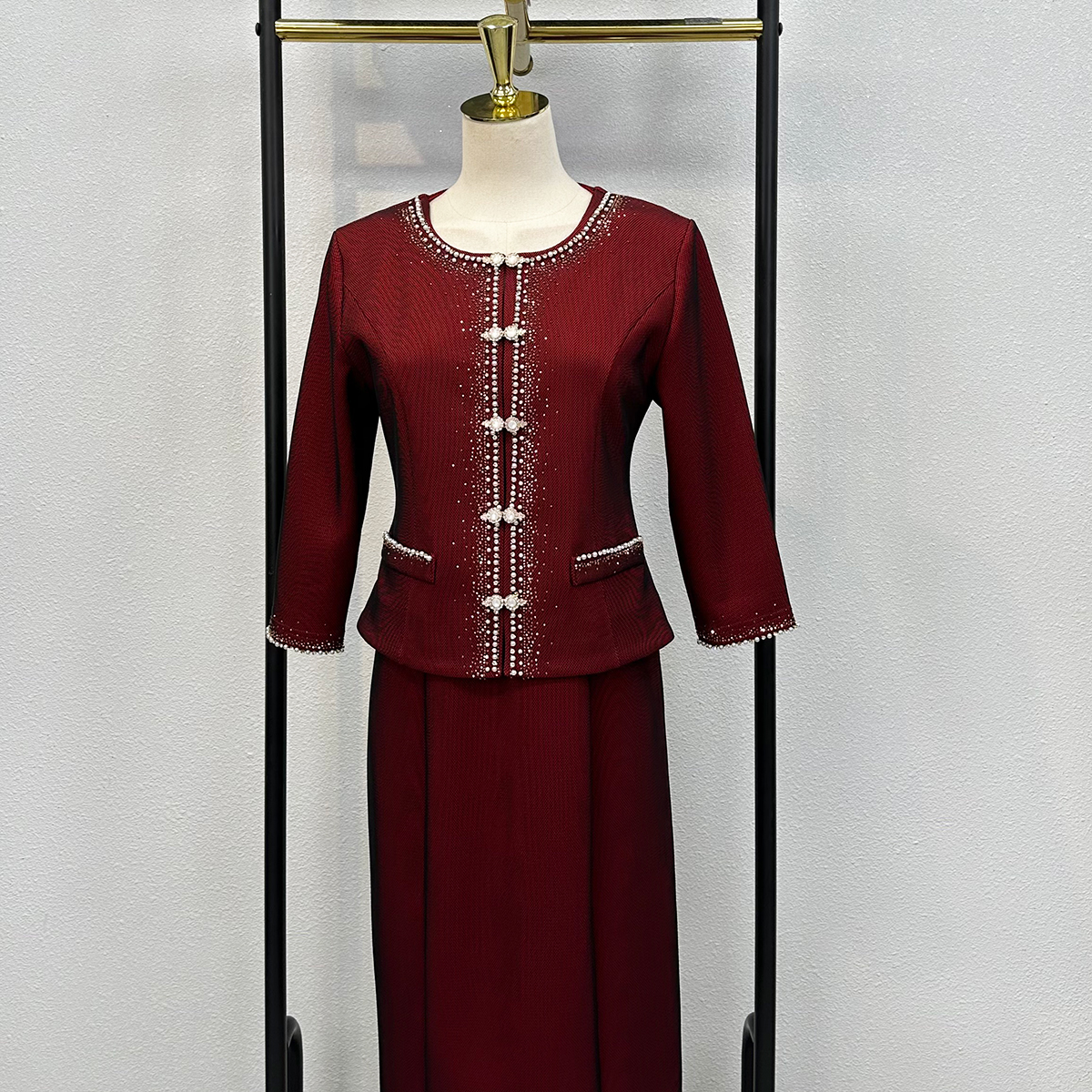 高端五一婚礼喜婆婆婚宴装新款结婚喜服年轻妈妈假两件礼服连衣裙